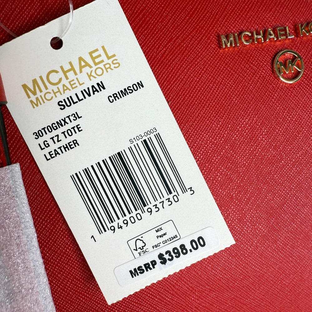 NEW ♥️ Michael Kors Large Leather Sullivan Tote in Crimson - Picture 7 of 9